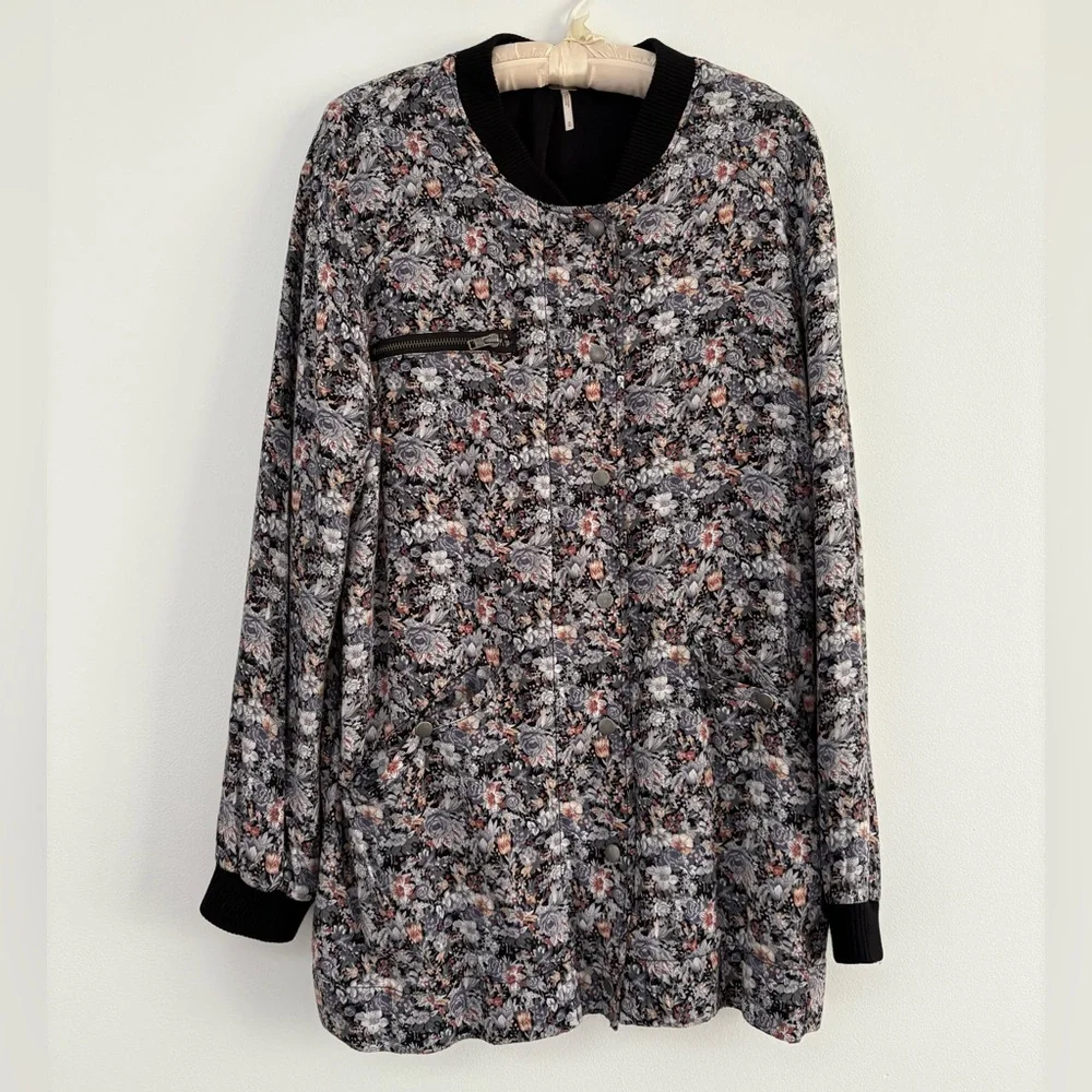Free People Floral Oversized Bomber Jacket Size Medium